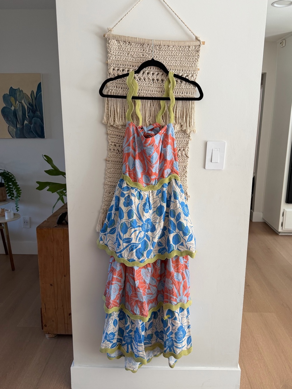 Anthropologie FARM Rio Linen Blend Tiered Ric Rac Midi Dress - Picture 4 of 8